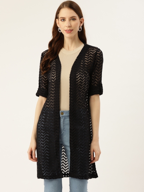 

VERONIQUE Women Black Chevron Self Design Open Front Shrug