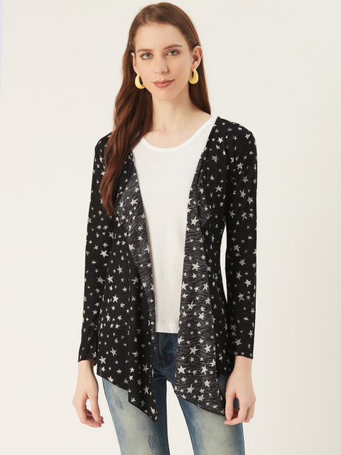 

VERONIQUE Women Black & Off-White Printed Open Front Shrug