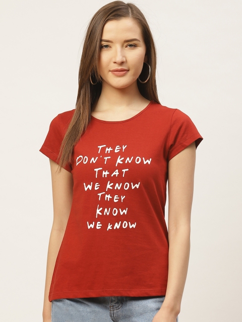 

VERONIQUE Women Red & White Typography Print Round Neck T-shirt