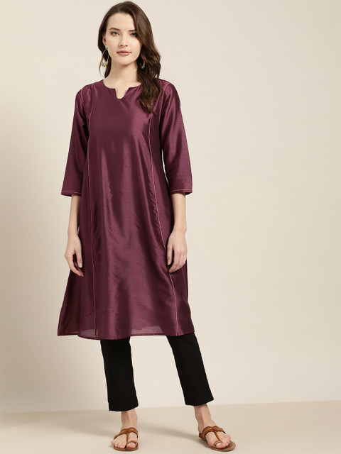 

Sangria Women Burgundy Solid A-Line Kurta