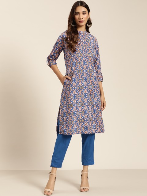 

Sangria Women Blue & Pink Printed Kurta with Trousers