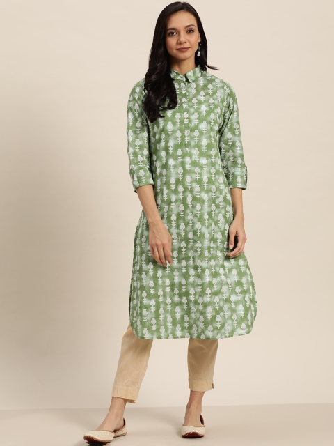

Sangria Women Green & Off-White Printed Pathani Kurta
