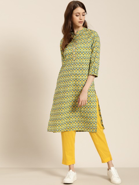 

Sangria Women Green & Yellow Printed Kurta with Trousers