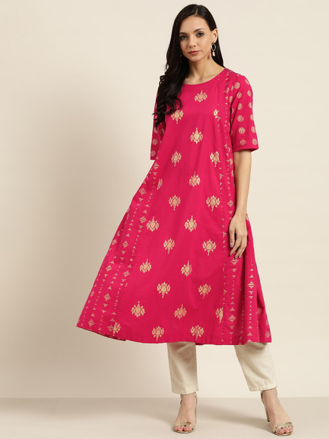 

Sangria Women Pink & Golden Printed Anarkali Kurta