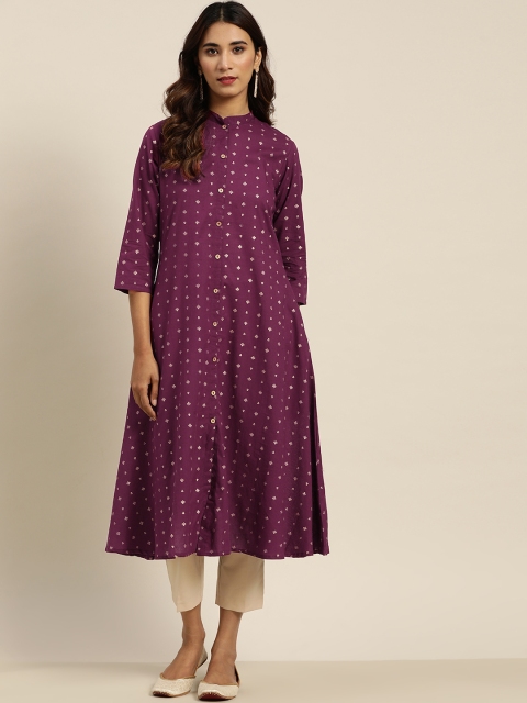 

Sangria Women Magenta & Golden Printed Pure Cotton A-Line Kurta
