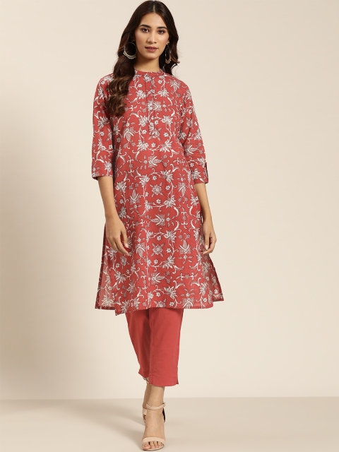 

Sangria Women Rust Red & White Printed Kurta & Trousers