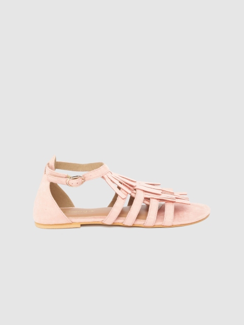 

DressBerry Women Pink Fringed Open Toe Flats