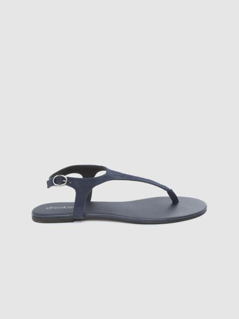 

DressBerry Women Navy Blue Solid T-Strap Flats