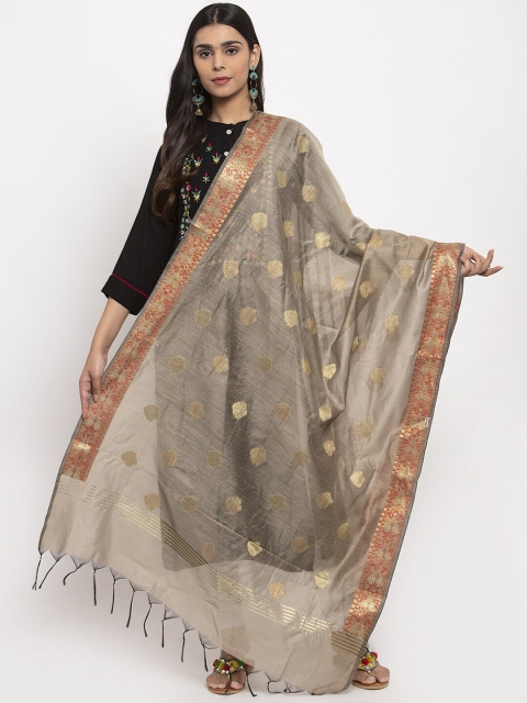 

LOOM LEGACY Beige & Gold-Coloured Woven Design Jacquard Banarasi Dupatta