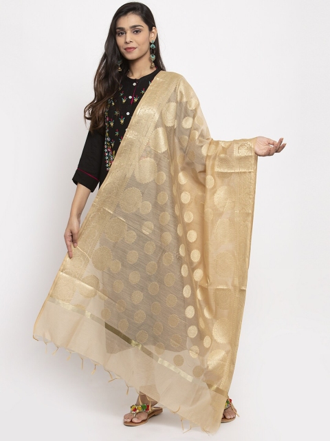 

LOOM LEGACY Gold-Coloured Woven Design Jacquard Banarasi Dupatta