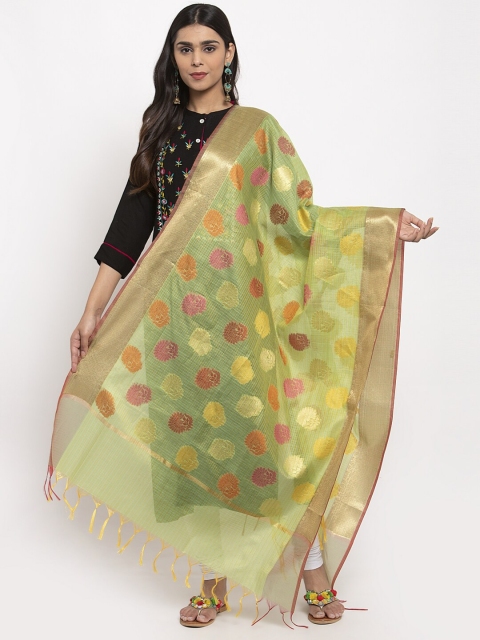 

LOOM LEGACY Green Woven Design Dupatta