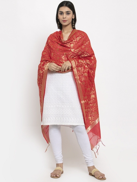 

LOOM LEGACY Red & Gold-Toned Woven Design Dupatta