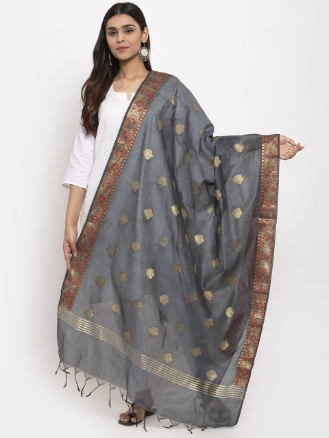 

LOOM LEGACY Grey & Gold-Toned Woven Design Banarsi Jacquard Dupatta