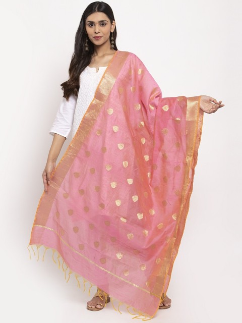 

LOOM LEGACY Pink & Gold-Toned Woven Design Dupatta