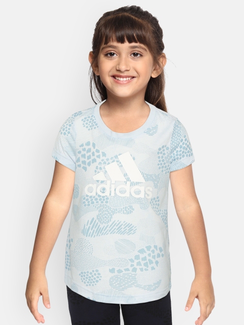 

ADIDAS Girls Blue & White Round Neck Must Haves Graphic T-shirt
