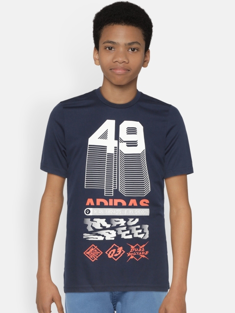 

ADIDAS Boys Navy Blue & White Alphanumeric Print GRFX T-shirt