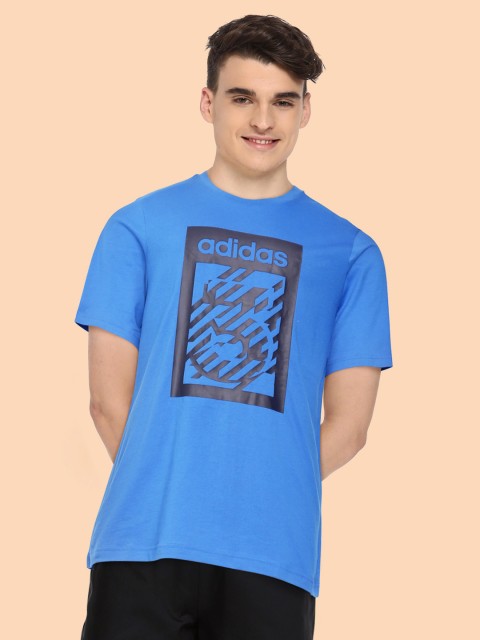 

ADIDAS Boys Blue Black Brand Logo Print Pure Cotton Sustainable T-shirt