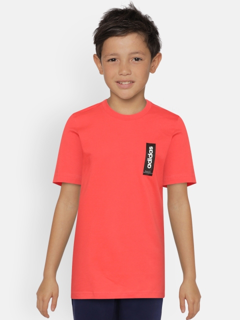 

ADIDAS Boys Coral Red Printed Back BB Round Neck Pure Cotton T-shirt