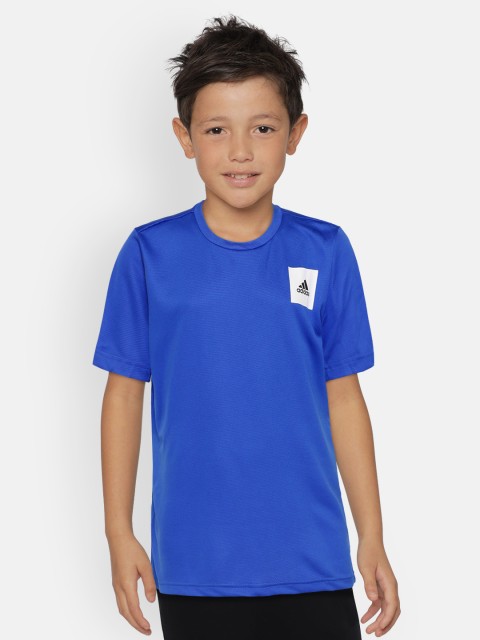 

ADIDAS Boys Blue Solid Aeroready Round Neck Training T-shirt