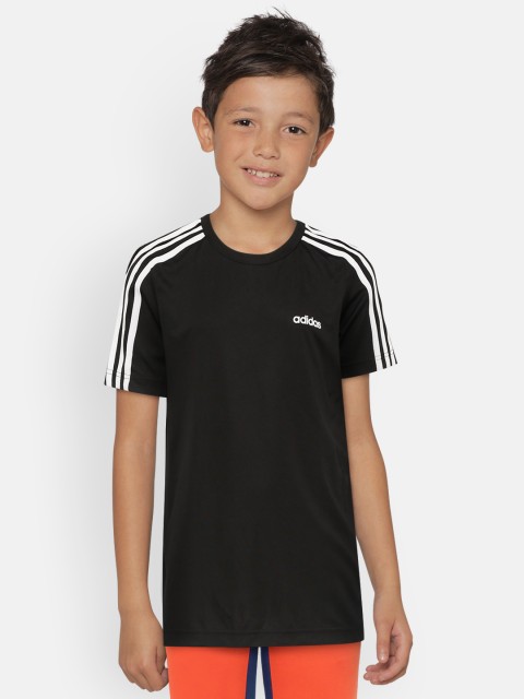 

ADIDAS Boys Black Solid 3 Stripes Round Neck Training T-shirt