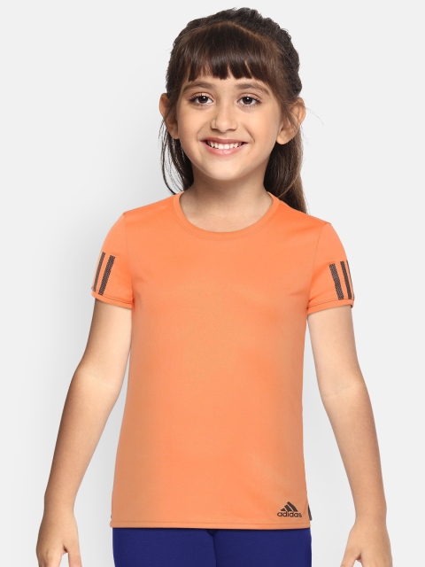 

ADIDAS Girls Coral Orange Solid Round Neck Club Tennis T-shirt