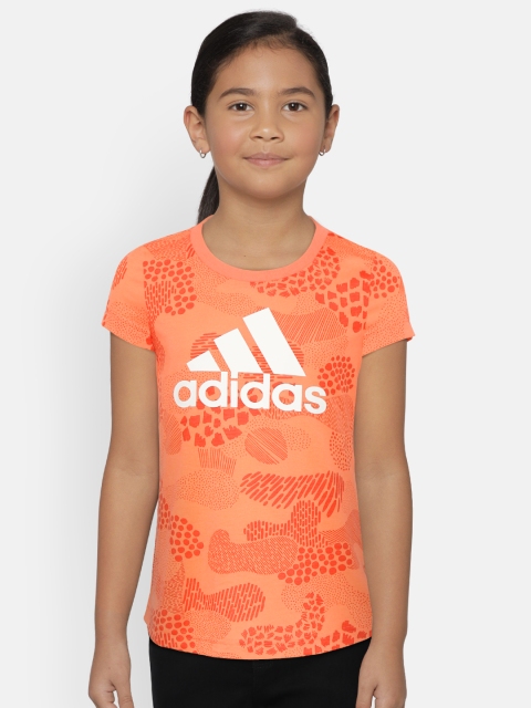 

ADIDAS Girls Orange & White Round Neck Must Haves Graphic T-shirt