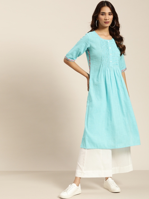 

Sangria Women Blue & White Solid Kurta with Palazzos