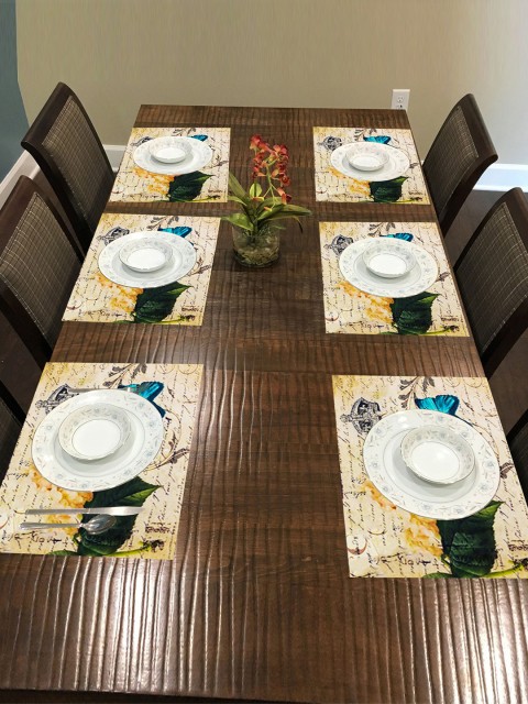 

nestroots Set of 6 Beige & Yellow Rectangle Dining Table Mats