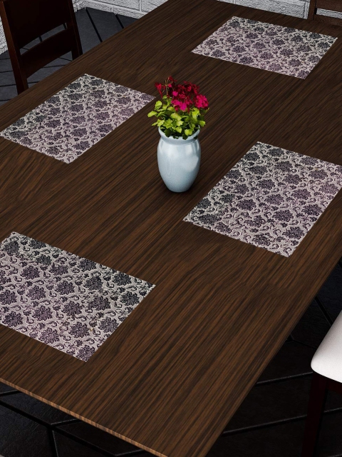 

nestroots Set of 4 Grey & Black Printed Table Mats