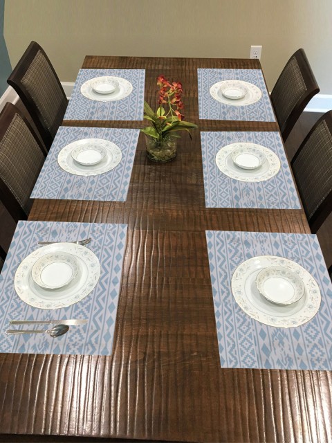 

nestroots Set of 6 White & Blue Printed Table Mats