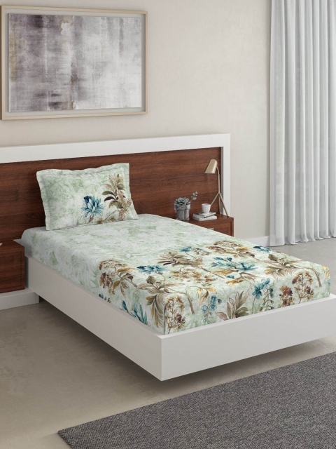 

DDecor Green & Blue Floral 144 TC Cotton 1 Single Bedsheet with 1 Pillow Covers