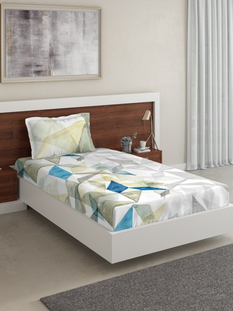 

DDecor Blue & White Geometric 144 TC Cotton 1 Single Bedsheet with 1 Pillow Covers