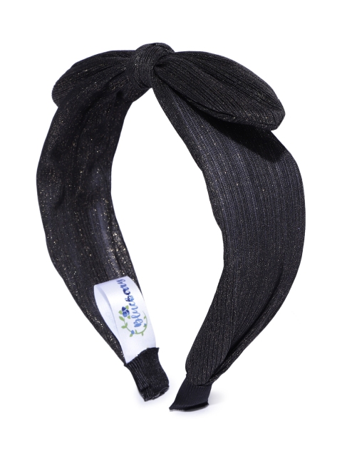 

Blueberry Black & Silver-Toned Self Striped Hairband with Bow Detail