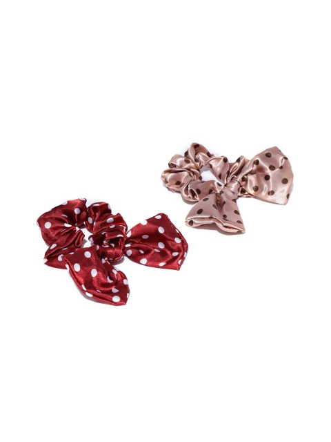 

Blueberry Set of 2 Polka Dot Print Ponytail Holders with Bow Detail, Maroon