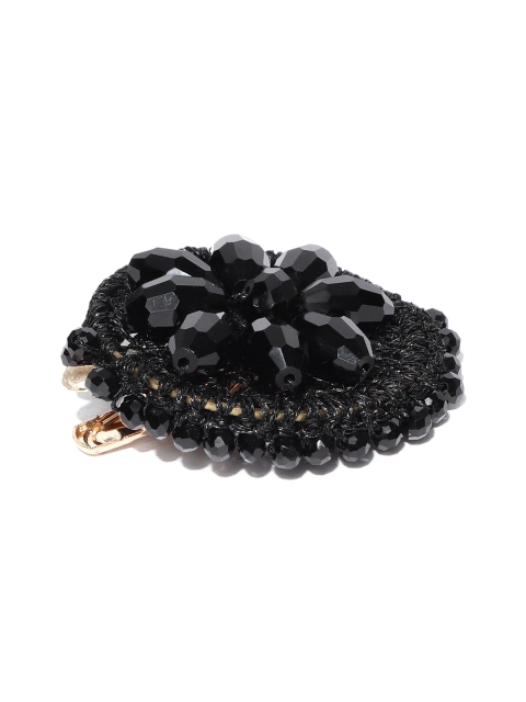 

Blueberry Black Beaded Alligator Hair Clip with Crochet Detail