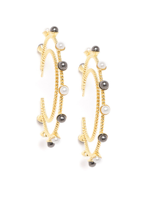 

Blueberry White & Black Gold-Plated Enamelled & Beaded Half Hoop Earrings