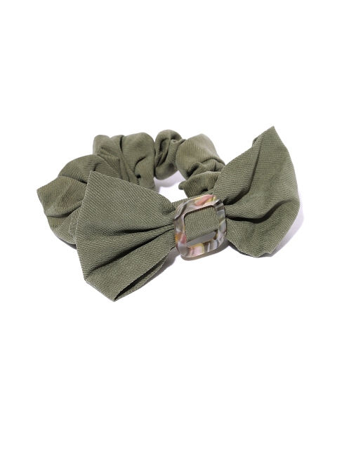 

Blueberry Olive Green Solid Scrunchie with Bow Detail