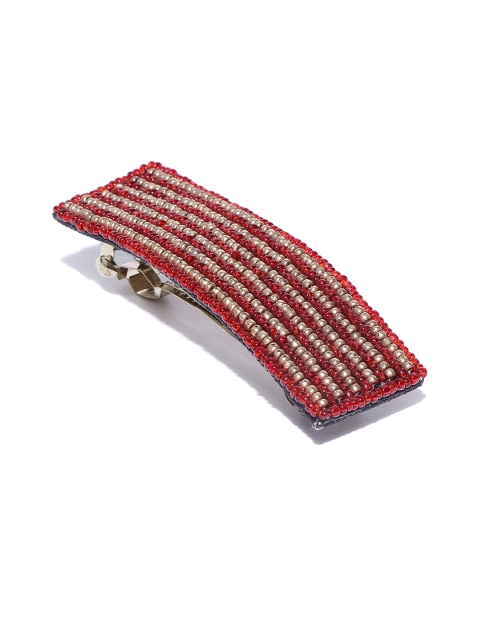 

Blueberry Maroon & Gold-Toned Embellished French Barrette