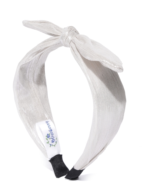 

Blueberry Women Off-White & Silver-Toned Self Striped Hairband with Knot Detail
