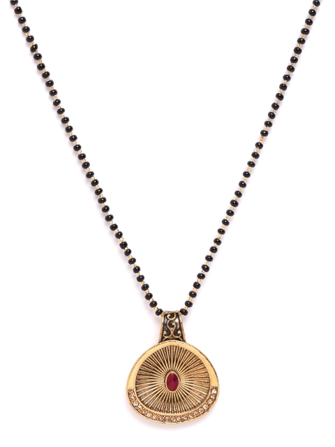 

damani Black & Red Textured Gold-Plated Stone-Studded & Beaded Mangalsutra
