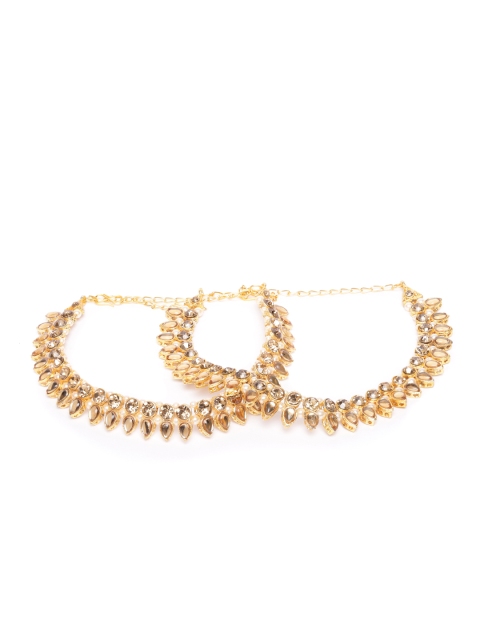 

damani Set of 2 Off-White Gold-Plated Polki Stone-Studded & Beaded Anklets