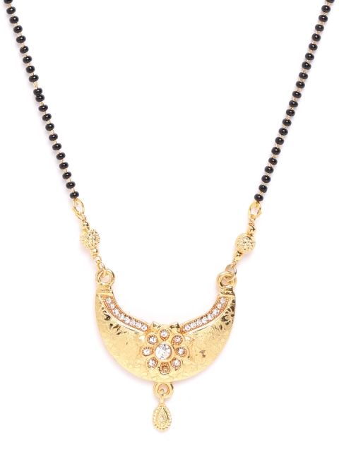 

damani Black Textured Gold-Plated Stone-Studded & Beaded Mangalsutra