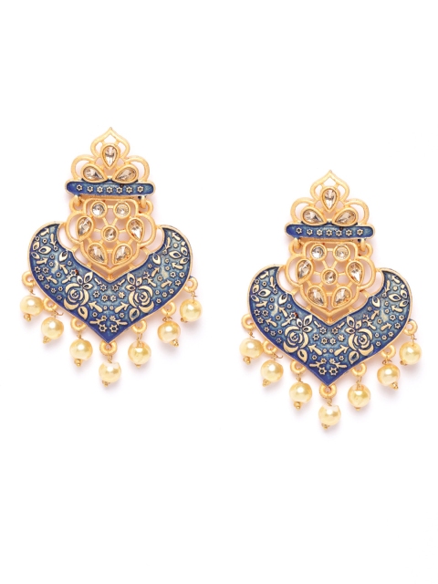 

damani Navy Blue Gold-Plated Stone Studded & Beaded Contemporary Drop Earrings