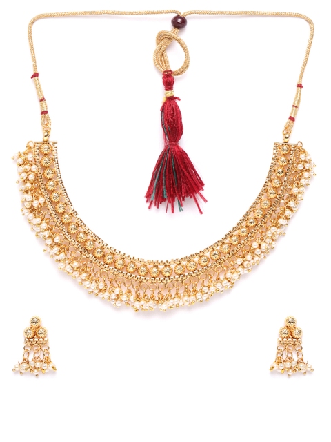 

damani Off-White Gold-Plated Beaded Textured Jewellery Set