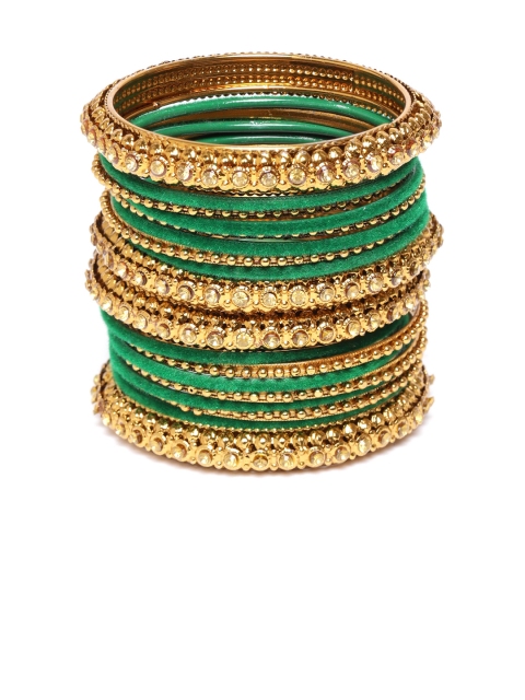 

damani Set of 18 Green & Gold-Toned Stone-Studded Bangles