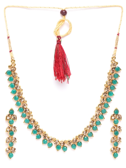 

damani Sea Green Gold-Plated Artificial Stone Studded Jewellery Set