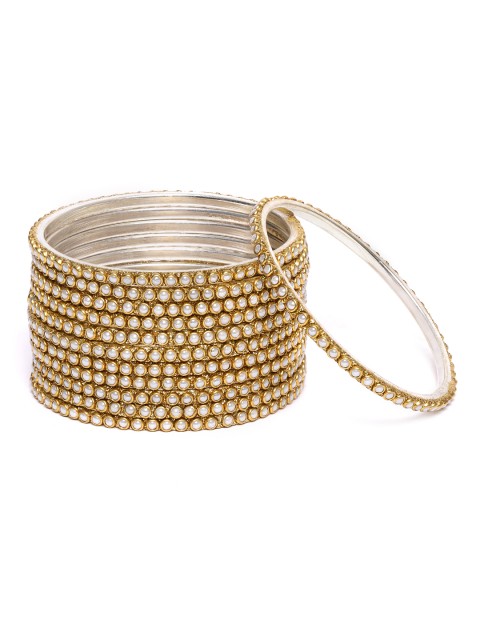 

damani Set of 10 White Gold-Plated Stone-Studded Polki Bangles