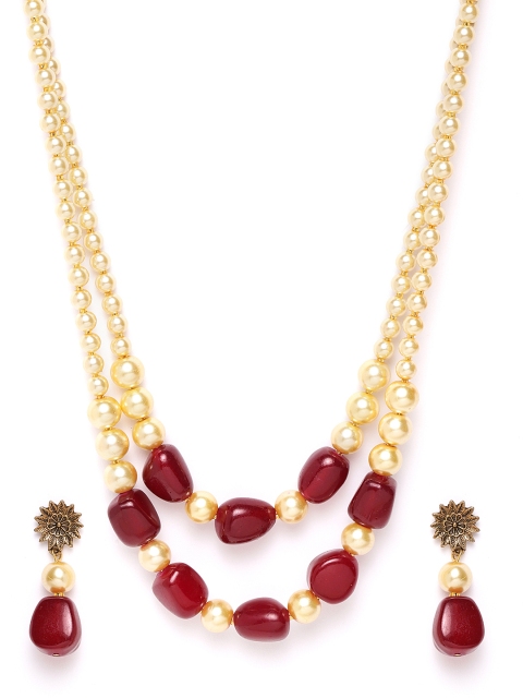 

damani Maroon & Off-White Gold-Plated Beaded Jewellery Set
