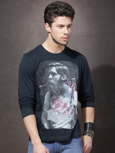 

Roadster Men Navy Printed T-shirt, Navy blue