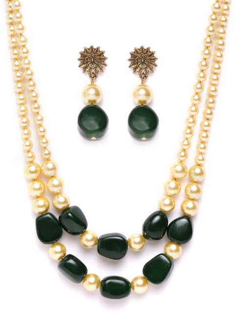 

damani Green & Off-White Gold-Plated Beaded Jewellery Set